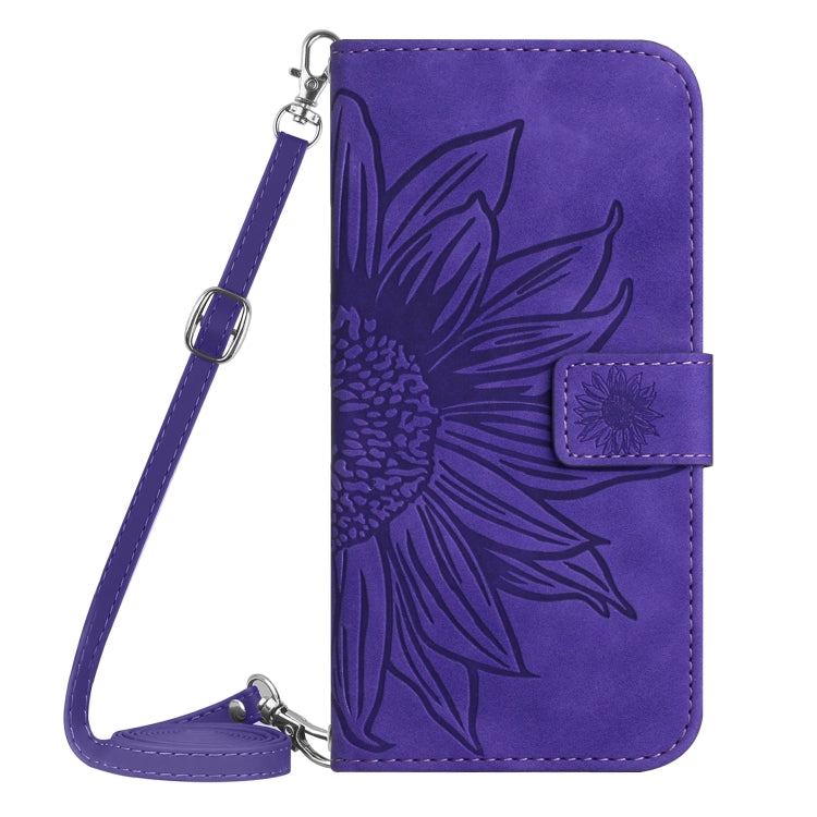For Realme 11 Pro Skin Feel Sun Flower Embossed Flip Leather Phone Case with Lanyard(Dark Purple) - Realme Cases by buy2fix | Online Shopping UK | buy2fix