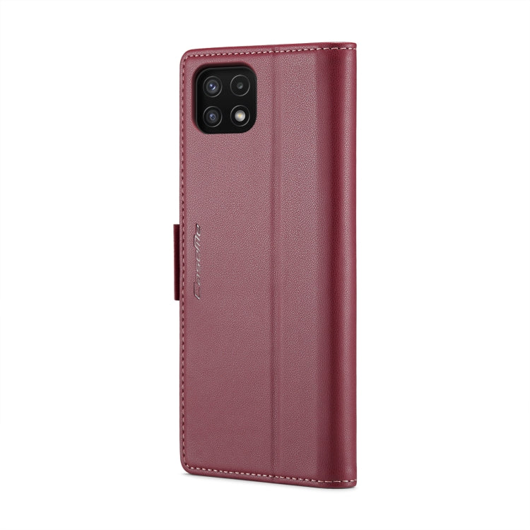 For Samsung Galaxy A22 5G CaseMe 023 Butterfly Buckle Litchi Texture RFID Anti-theft Leather Phone Case(Wine Red) - Galaxy Phone Cases by CaseMe | Online Shopping UK | buy2fix