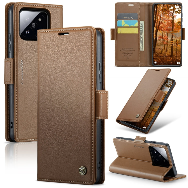 For Xiaomi 14 Pro CaseMe 023 Butterfly Buckle Litchi Texture RFID Anti-theft Leather Phone Case(Brown) - 14 Pro Cases by CaseMe | Online Shopping UK | buy2fix