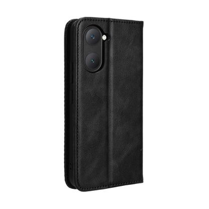 For vivo Y03 4G Magnetic Buckle Retro Texture Leather Phone Case(Black) - vivo Cases by buy2fix | Online Shopping UK | buy2fix