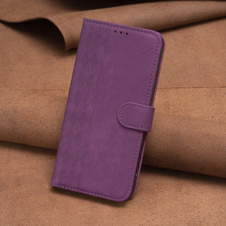 For Samsung Galaxy S20 FE Plaid Embossed Leather Phone Case(Purple) - Galaxy S20 FE Cases by buy2fix | Online Shopping UK | buy2fix