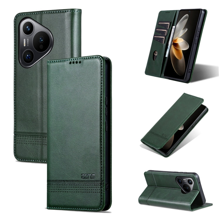 For Huawei Pura 70 AZNS Magnetic Calf Texture Flip Leather Phone Case(Dark Green) - Huawei Cases by AZNS | Online Shopping UK | buy2fix