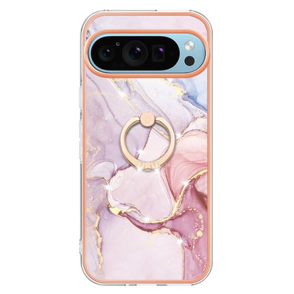 For Google Pixel 9 / 9 Pro Electroplating Marble IMD TPU Phone Case with Ring Holder(Rose Gold 005) - Google Cases by buy2fix | Online Shopping UK | buy2fix