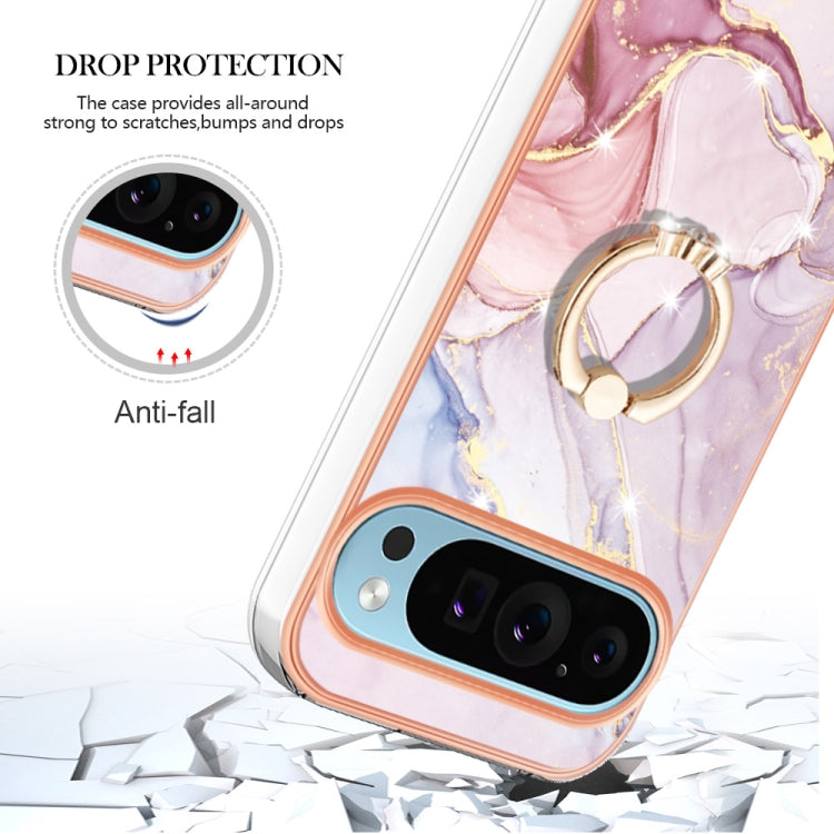 For Google Pixel 9 / 9 Pro Electroplating Marble IMD TPU Phone Case with Ring Holder(Rose Gold 005) - Google Cases by buy2fix | Online Shopping UK | buy2fix