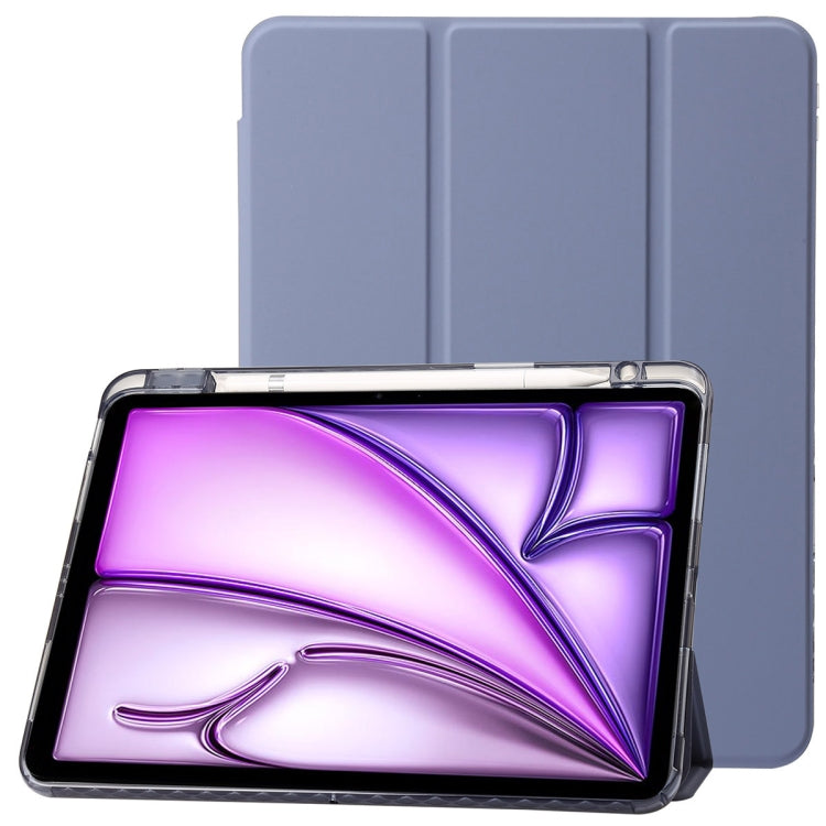 For iPad Air 13 2025 / 2024 Clear Acrylic 3-Fold Leather Tablet Case(Lavender Purple) - iPad Air 13 2025 / 2024 Cases by buy2fix | Online Shopping UK | buy2fix