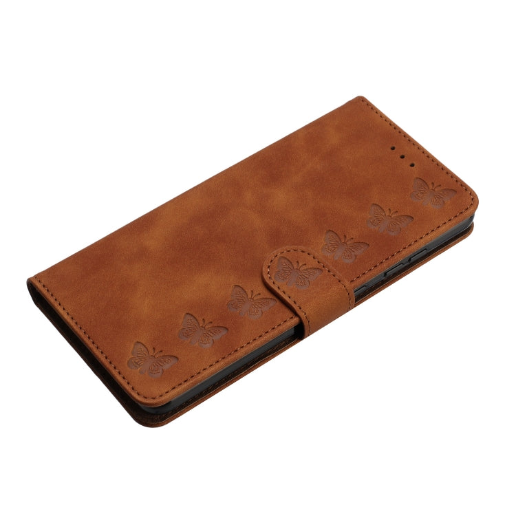 For iPhone 16 Seven Butterflies Embossed Leather Phone Case(Brown) - iPhone 16 Cases by buy2fix | Online Shopping UK | buy2fix