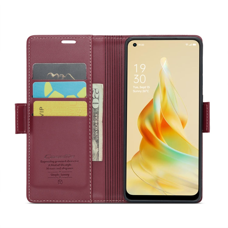 For OPPO Reno8 T 4G CaseMe 023 Butterfly Buckle Litchi Texture RFID Anti-theft Leather Phone Case(Wine Red) - OPPO Cases by CaseMe | Online Shopping UK | buy2fix