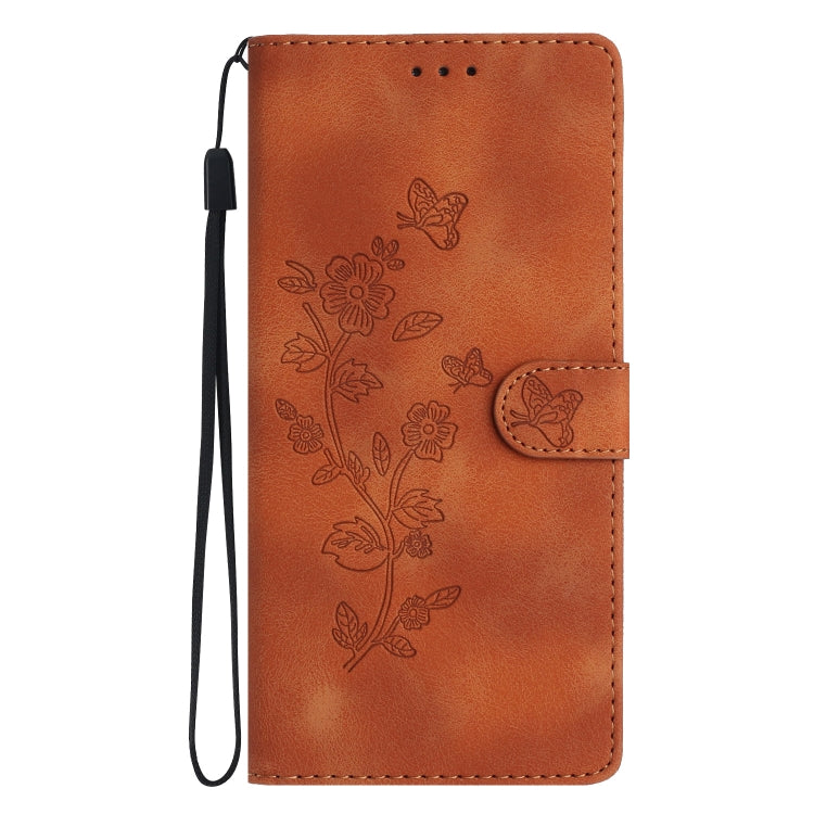 For iPhone 16 Pro Max Flower Butterfly Embossing Pattern Leather Phone Case(Brown) - iPhone 16 Pro Max Cases by buy2fix | Online Shopping UK | buy2fix