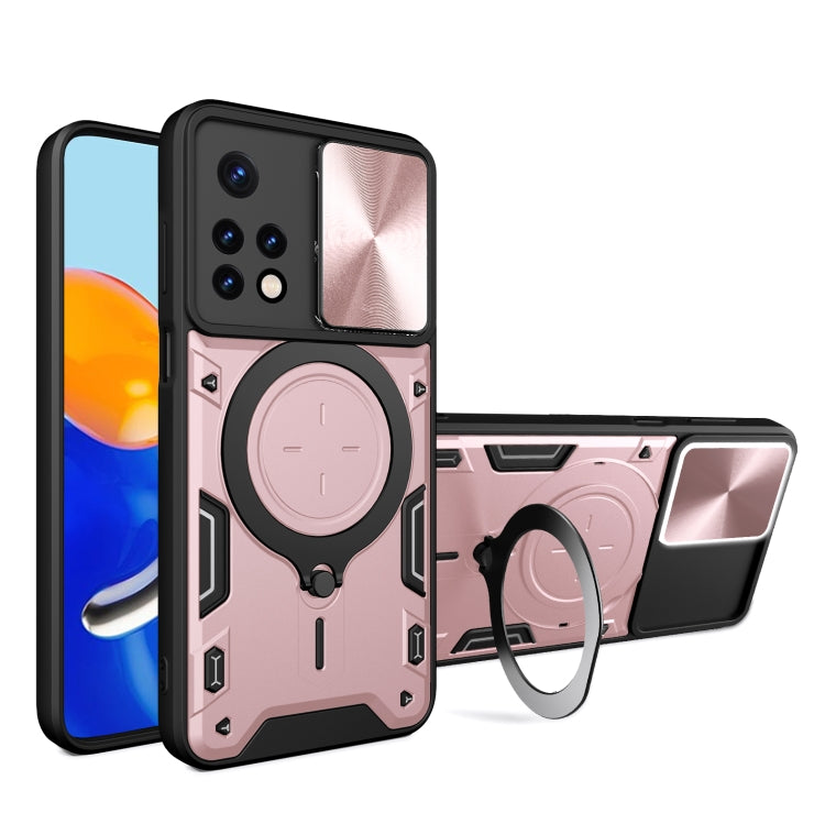 For Xiaomi Redmi Note 11 Global CD Texture Sliding Camshield Magnetic Holder Phone Case(Pink) - Xiaomi Cases by buy2fix | Online Shopping UK | buy2fix