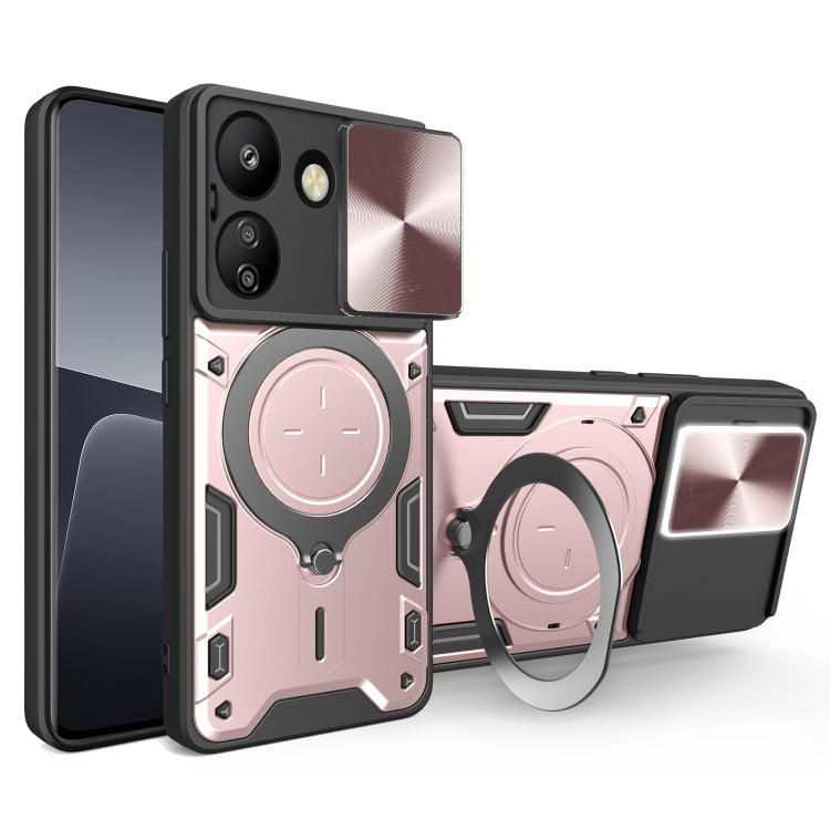 For Xiaomi Redmi 13C 4G CD Texture Sliding Camshield Magnetic Holder Phone Case(Pink) - 13C Cases by buy2fix | Online Shopping UK | buy2fix