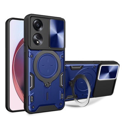 For OPPO A58 4G Global CD Texture Sliding Camshield Magnetic Holder Phone Case(Blue) - OPPO Cases by buy2fix | Online Shopping UK | buy2fix