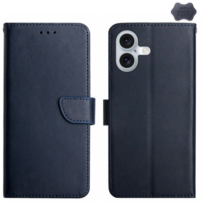 For iPhone 16 Plus Genuine Leather Fingerprint-proof Flip Phone Case(Blue) - iPhone 16 Plus Cases by buy2fix | Online Shopping UK | buy2fix