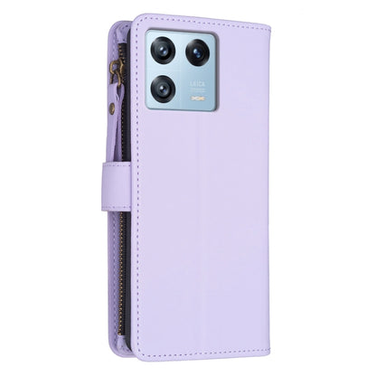 For Xiaomi 13 Pro 9 Card Slots Zipper Wallet Leather Flip Phone Case(Light Purple) - 13 Pro Cases by buy2fix | Online Shopping UK | buy2fix