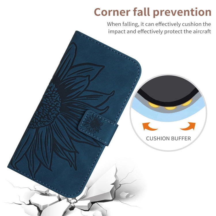 For iPhone 16 Pro Max Skin Feel Sun Flower Embossed Flip Leather Phone Case with Lanyard(Inky Blue) - iPhone 16 Pro Max Cases by buy2fix | Online Shopping UK | buy2fix