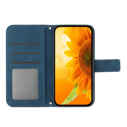 For iPhone 16 Skin Feel Sun Flower Embossed Flip Leather Phone Case with Lanyard(Inky Blue) - iPhone 16 Cases by buy2fix | Online Shopping UK | buy2fix