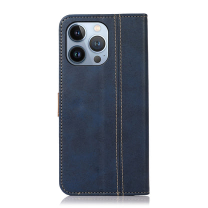 For iPhone 16 Pro Max Stitching Thread Calf Texture Leather Phone Case(Blue) - iPhone 16 Pro Max Cases by buy2fix | Online Shopping UK | buy2fix