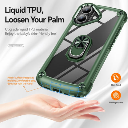 For iPhone 16 TPU + PC Lens Protection Phone Case with Ring Holder(Green) - iPhone 16 Cases by buy2fix | Online Shopping UK | buy2fix