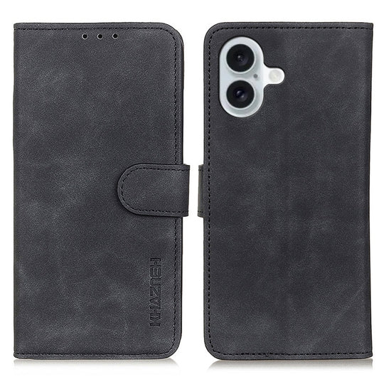 For iPhone 16 Plus KHAZNEH Retro Texture Leather Phone Case(Black) - iPhone 16 Plus Cases by buy2fix | Online Shopping UK | buy2fix