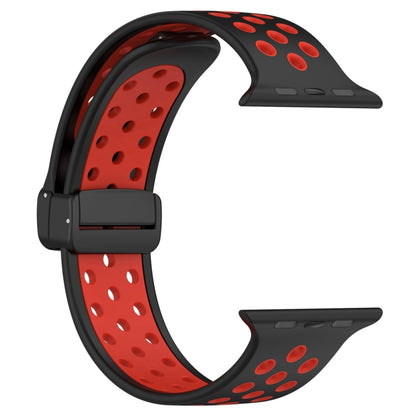 For Apple Watch 8 41mm Magnetic Buckle Silicone Watch Band(Black Red) - Watch Bands by buy2fix | Online Shopping UK | buy2fix