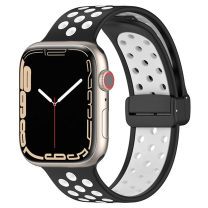 For Apple Watch SE 44mm Magnetic Buckle Silicone Watch Band(Black White) - Watch Bands by buy2fix | Online Shopping UK | buy2fix