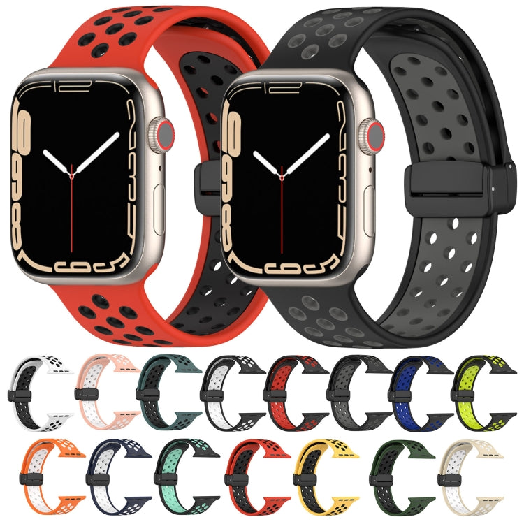 For Apple Watch 4 44mm Magnetic Buckle Silicone Watch Band(Black Limes) - Watch Bands by buy2fix | Online Shopping UK | buy2fix