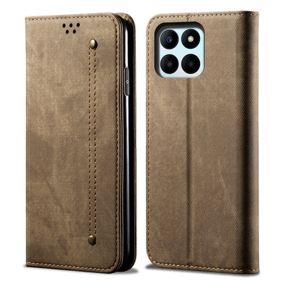 For Honor X8 5G / X6 4G Foreign Denim Texture Flip Leather Phone Case(Khaki) - Honor Cases by buy2fix | Online Shopping UK | buy2fix