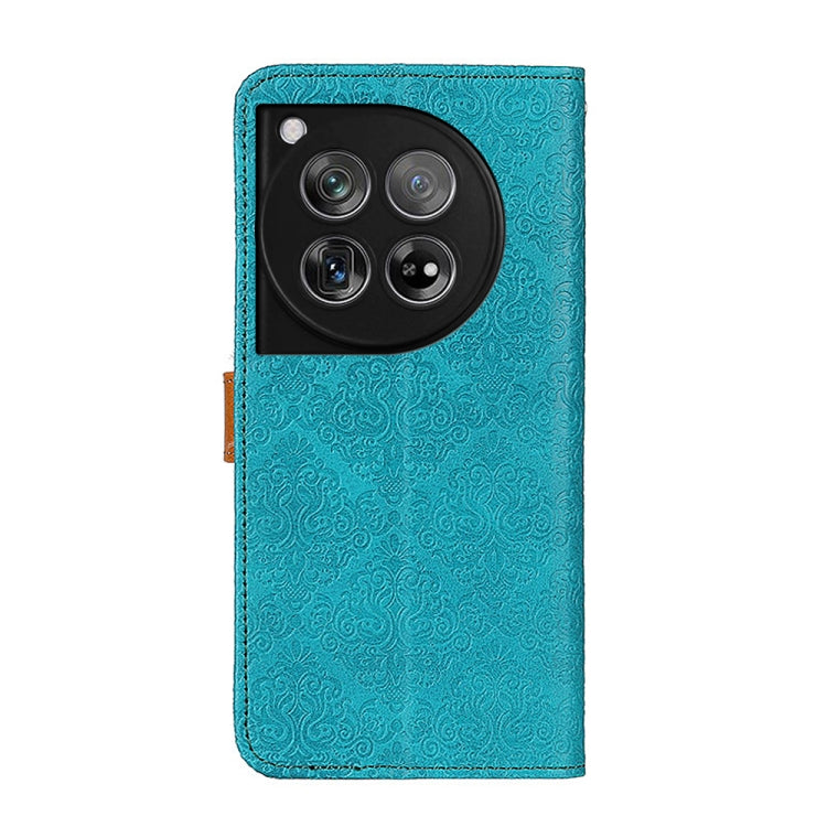 For OnePlus 12 European Floral Embossed Flip Leather Phone Case(Blue) - OnePlus Cases by buy2fix | Online Shopping UK | buy2fix