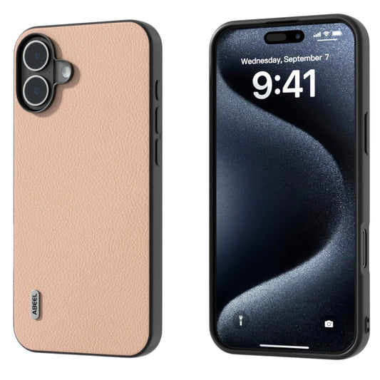 For iPhone 16 Plus ABEEL Genuine Leather + PC Litchi Texture Phone Case(Pink Gold) - iPhone 16 Plus Cases by buy2fix | Online Shopping UK | buy2fix