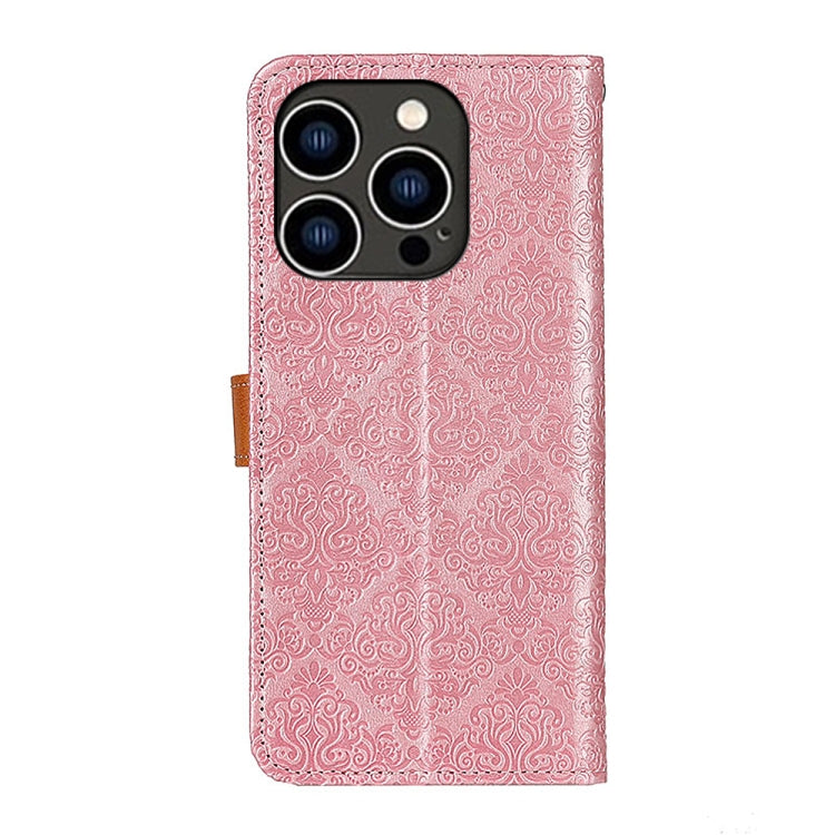 For iPhone 16 Pro Max European Floral Embossed Leather Phone Case(Pink) - iPhone 16 Pro Max Cases by buy2fix | Online Shopping UK | buy2fix