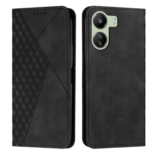 For Xiaomi Redmi 13C Diamond Splicing Skin Feel Magnetic Leather Phone Case(Black) - 13C Cases by buy2fix | Online Shopping UK | buy2fix