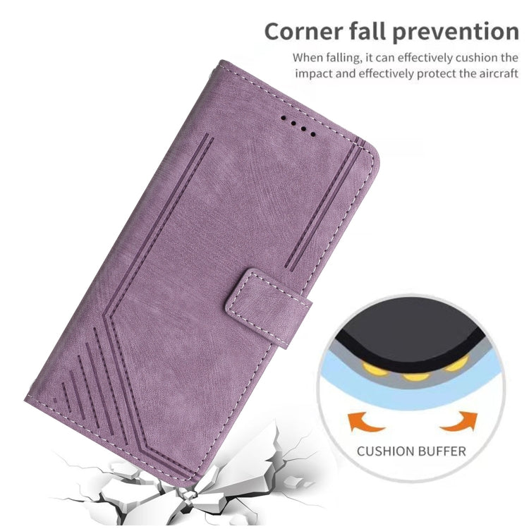 For Xiaomi 14 Pro Skin Feel Stripe Pattern Leather Phone Case with Long Lanyard(Purple) - 14 Pro Cases by buy2fix | Online Shopping UK | buy2fix