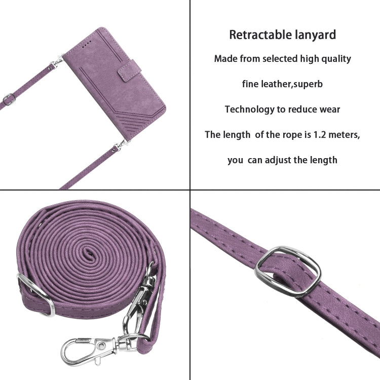 For Xiaomi 14 Pro Skin Feel Stripe Pattern Leather Phone Case with Long Lanyard(Purple) - 14 Pro Cases by buy2fix | Online Shopping UK | buy2fix