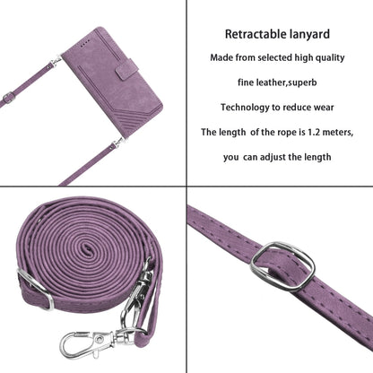 For Xiaomi 14 Pro Skin Feel Stripe Pattern Leather Phone Case with Long Lanyard(Purple) - 14 Pro Cases by buy2fix | Online Shopping UK | buy2fix