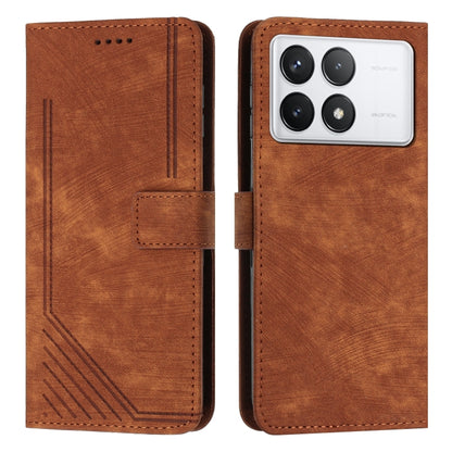 For Xiaomi Redmi K70E Skin Feel Stripe Pattern Leather Phone Case with Long Lanyard(Brown) - K70E Cases by buy2fix | Online Shopping UK | buy2fix