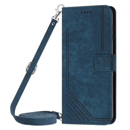 For Xiaomi Redmi K70 / K70 Pro Skin Feel Stripe Pattern Leather Phone Case with Long Lanyard(Blue) - K70 Pro Cases by buy2fix | Online Shopping UK | buy2fix