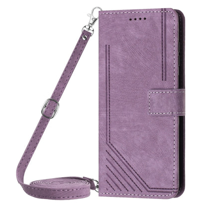 For Xiaomi Redmi K70 / K70 Pro Skin Feel Stripe Pattern Leather Phone Case with Long Lanyard(Purple) - K70 Pro Cases by buy2fix | Online Shopping UK | buy2fix