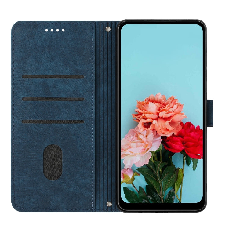 For Infinix Zero 30 4G Skin Feel Stripe Pattern Leather Phone Case with Lanyard(Blue) - Infinix Cases by buy2fix | Online Shopping UK | buy2fix