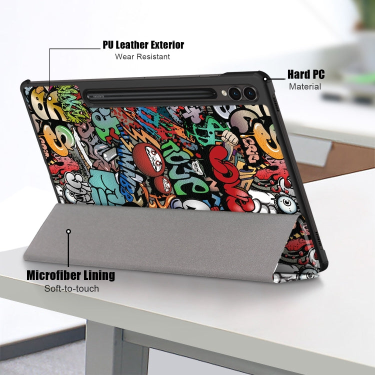 For Samsung Galaxy Tab S9+ Custer Painted 3-Fold Holder Smart Leather Tablet Case(Graffiti) - Galaxy Tab S9+ Cases by buy2fix | Online Shopping UK | buy2fix