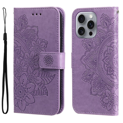 For iPhone 16 Pro Max 7-petal Flowers Embossing Leather Phone Case(Light Purple) - iPhone 16 Pro Max Cases by buy2fix | Online Shopping UK | buy2fix