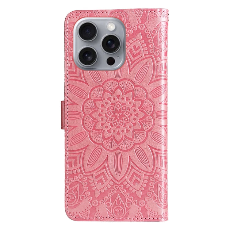 For iPhone 16 Pro Max Embossed Sunflower Leather Phone Case(Pink) - iPhone 16 Pro Max Cases by buy2fix | Online Shopping UK | buy2fix