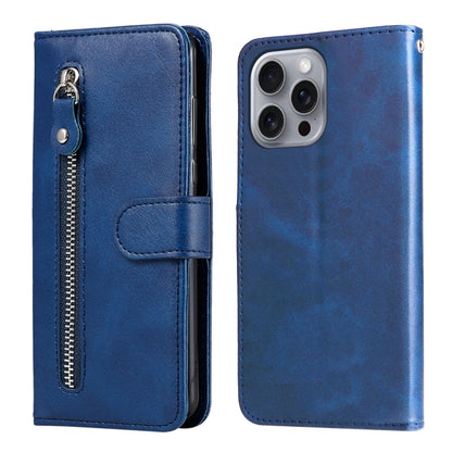 For iPhone 16 Pro Max Fashion Calf Texture Zipper Leather Phone Case(Blue) - iPhone 16 Pro Max Cases by buy2fix | Online Shopping UK | buy2fix