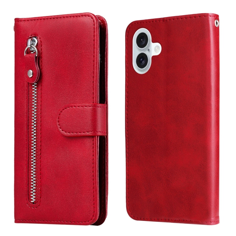 For iPhone 16 Plus Fashion Calf Texture Zipper Leather Phone Case(Red) - iPhone 16 Plus Cases by buy2fix | Online Shopping UK | buy2fix