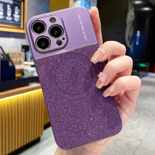 For iPhone 14 Pro Magsafe Magnetic Metallic Glitter Powder Shockproof Phone Case(Purple) - iPhone 14 Pro Cases by buy2fix | Online Shopping UK | buy2fix