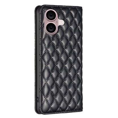 For iPhone 16 Diamond Lattice Magnetic Leather Flip Phone Case(Black) - iPhone 16 Cases by buy2fix | Online Shopping UK | buy2fix