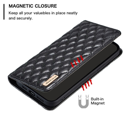 For iPhone 16 Diamond Lattice Magnetic Leather Flip Phone Case(Black) - iPhone 16 Cases by buy2fix | Online Shopping UK | buy2fix