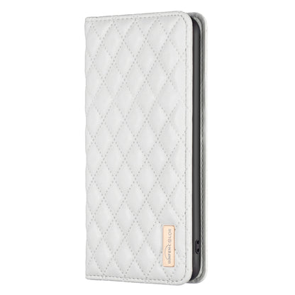 For iPhone 16 Plus Diamond Lattice Magnetic Leather Flip Phone Case(White) - iPhone 16 Plus Cases by buy2fix | Online Shopping UK | buy2fix