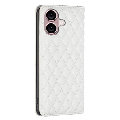 For iPhone 16 Plus Diamond Lattice Magnetic Leather Flip Phone Case(White) - iPhone 16 Plus Cases by buy2fix | Online Shopping UK | buy2fix