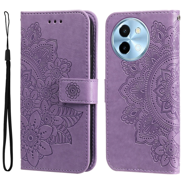 For vivo Y38 5G / T3x 5G Global 7-petal Flowers Embossing Leather Phone Case(Light Purple) - vivo Cases by buy2fix | Online Shopping UK | buy2fix