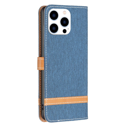 For iPhone 16 Pro Color Block Denim Texture Leather Phone Case(Dark Blue) - iPhone 16 Pro Cases by buy2fix | Online Shopping UK | buy2fix