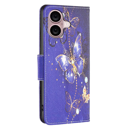 For iPhone 16 Colored Drawing Pattern Flip Leather Phone Case(Purple Butterfly) - iPhone 16 Cases by buy2fix | Online Shopping UK | buy2fix